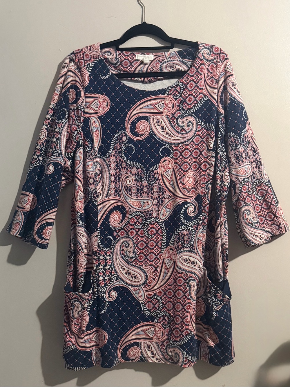Charter Club Women’s Plus 3/4 Sleeve Paisley Lagenlook Shirt W/ Pockets Top